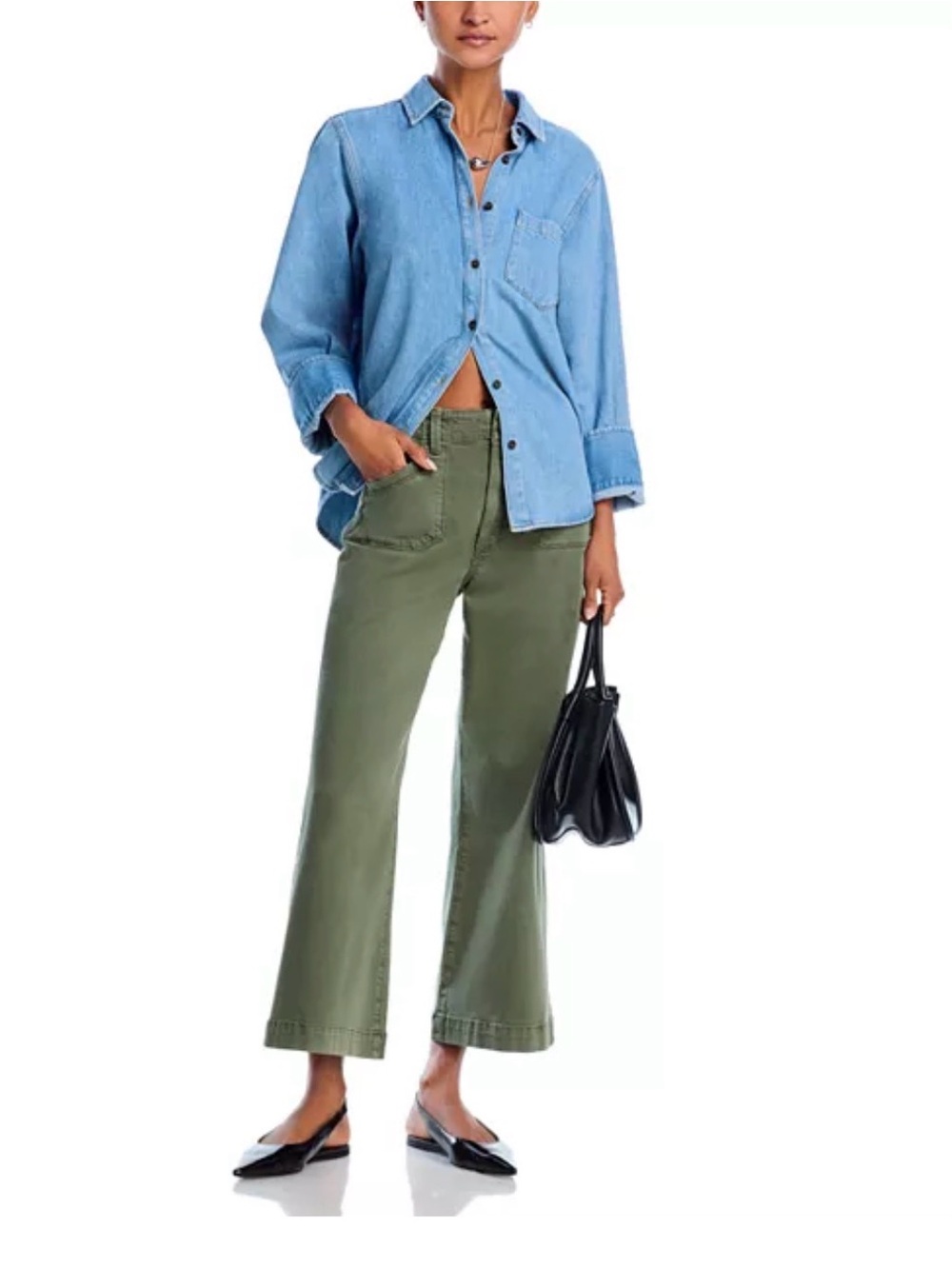 PAIGE Anessa Olive Utility Wide Leg ankle pants